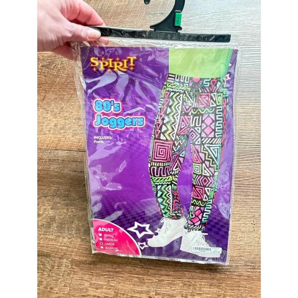 Spirit Halloween Adult 80's Jogger Pants Neon Geometric Size Large NIP